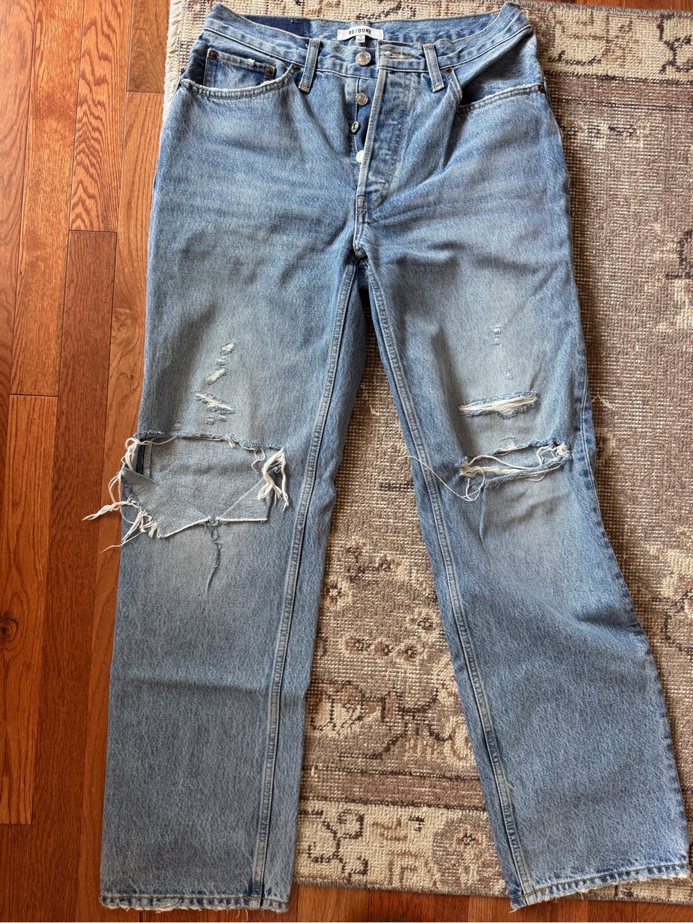 Re/Done Light Blue Distressed Straight Jeans